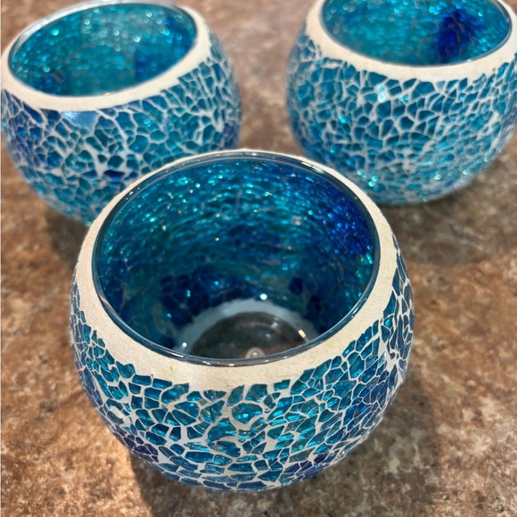 Blue Mosaic Glass Candle Holders - Picture 2 of 5
